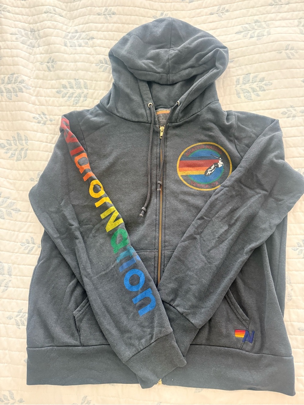 Aviator Nation charcoal Full-Zip Hoodie with Rainbow California Graphics